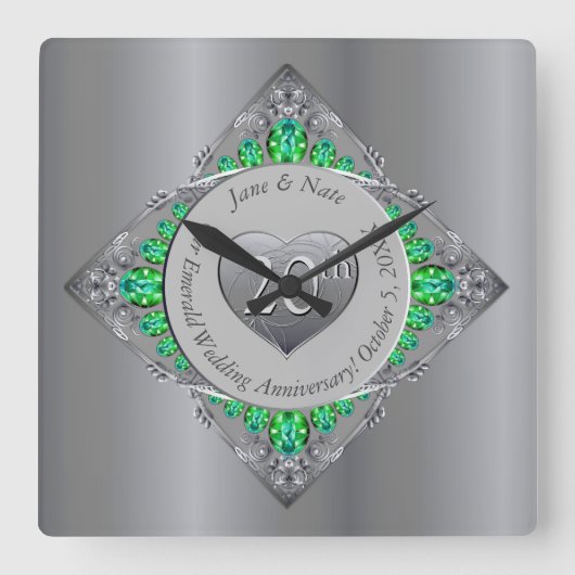 20e Jubileum van het Emerald Wedding Vierkante Klok (Voorkant)