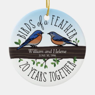 20e Jubileum van het huwelijk, Blauwvogels van een Keramisch Ornament