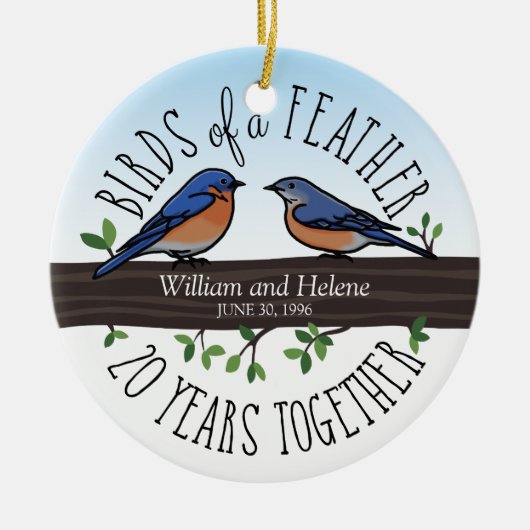 20e Jubileum van het huwelijk, Blauwvogels van een Keramisch Ornament (Voorkant)