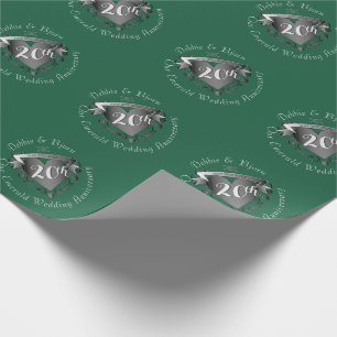 20e Jubileum van het huwelijk Emerald w Heart Embl Cadeaupapier