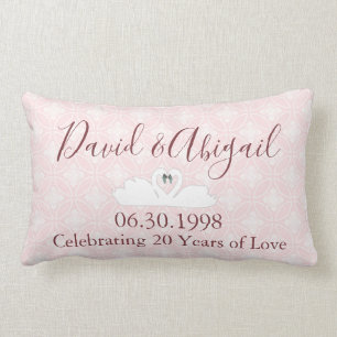 20e Jubileum van het huwelijk Roze en Witte Damask Kussen