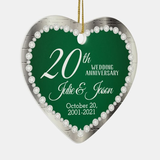 20e Jubileum voor bruiloft | Emerald en Silver Keramisch Ornament (Rechts)