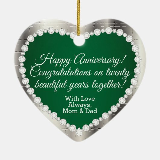 20e Jubileum voor bruiloft | Emerald en Silver Keramisch Ornament (Achterkant)