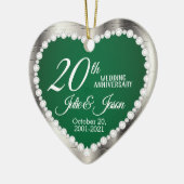 20e Jubileum voor bruiloft | Emerald en Silver Keramisch Ornament (Links)