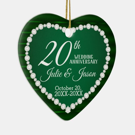 20e Jubileum voor bruiloft | Emerald en Silver Keramisch Ornament (Rechts)