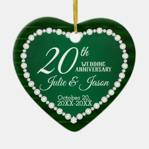 20e Jubileum voor bruiloft   Emerald en Silver Keramisch Ornament