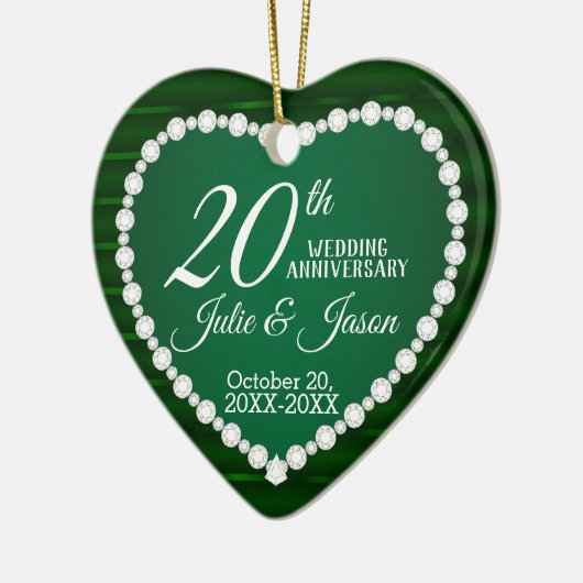 20e Jubileum voor bruiloft | Emerald en Silver Keramisch Ornament (Links)
