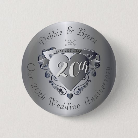 20e Jubileum voor bruiloft hoort Embleem Ronde Button 5,7 Cm (Voorkant)