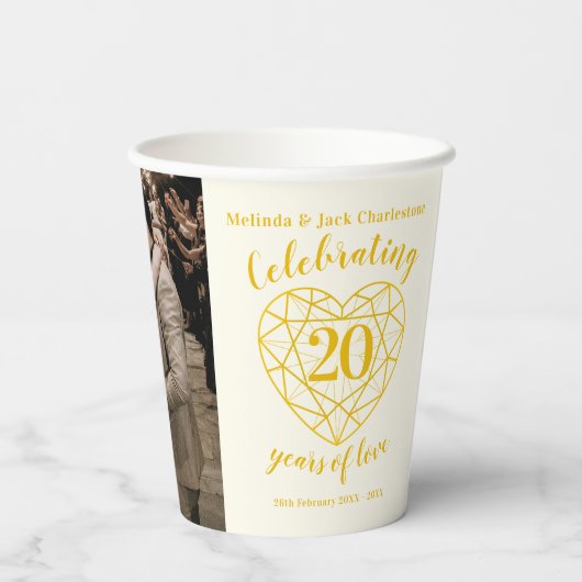 20e Jubileum voor bruiloft - korte foto Papieren Bekers (Achterkant)