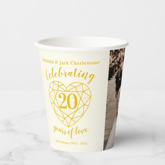 20e Jubileum voor bruiloft - korte foto Papieren Bekers (Voorkant)