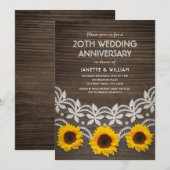 20e Jubileum voor bruiloft Rustic Sunflower Lace Kaart (Voorkant / Achterkant)