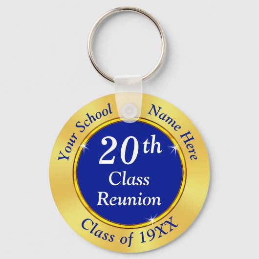 20e klas reünie-cadeaus. Royal Blue, Gold, White Sleutelhanger (Voorkant)