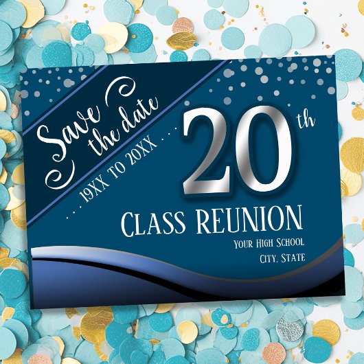 20e klas Reunion Elegant Blue Announcement Aankondigingskaart