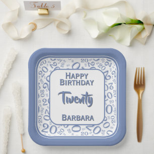 20e Partij Willekeurige Nummer Patroon Blauw/Wit Papieren Bordje