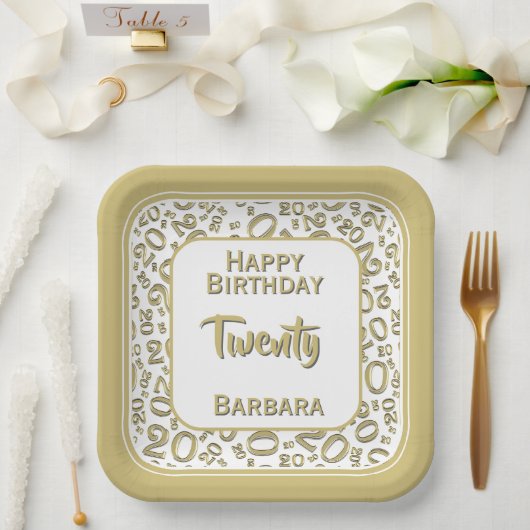 20e Partij Willekeurige Nummer Patroon Goud/Wit Papieren Bordje (Huwelijk)