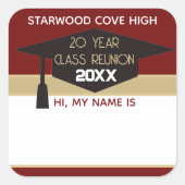 20E reünie! Aangepaste code voor reünienamen van k Vierkante Sticker (Voorkant)