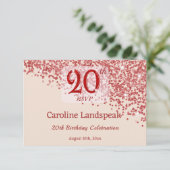 20e Ruby Red Glitter Burgundy Verjaardag RSVP  Kaartje (Staand voorkant)