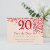 20e Ruby Red Glitter Champagne Save the Date (Staand voorkant)