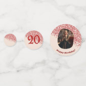 20e Ruby Red Glitter Verjaardag Foto Tafel Confetti (Voorkanten)