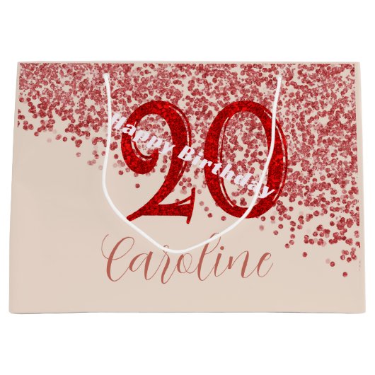 20e Ruby Rode Glitter Champagne Verjaardag Groot Cadeauzakje (Voorkant)