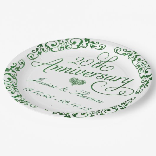 20e Smaragden Bruiloft Feestservies Papieren Borde Papieren Bordje (Gekanteld)