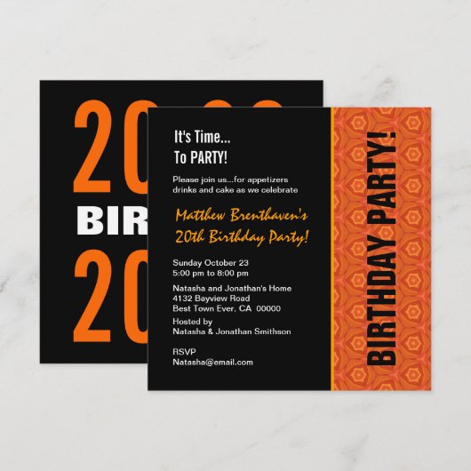 20e tiende verjaardag Modern Oranje en zwart B321 Kaart (Voorkant / Achterkant)