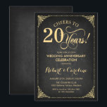 20e trouwdag - krijtbord goud kaart<br><div class="desc">Gouden uitnodiging voor de 20e trouwdag.
Elegant retro vintage ontwerp met namaakgoud en zwart krijtbordpatroon. Met scriptlettertype. Proost op 20 jaar! Kan worden gepersonaliseerd tot elk jaar van het huwelijk! Stuur me een bericht als je verdere aanpassingen nodig hebt.</div>