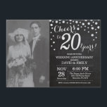 20e trouwdag krijtbord zwart zilver kaart<br><div class="desc">20e trouwdag met aangepaste foto. Krijtbord Zwart en Zilver Uitnodiging. Twintig trouwdag. Krijtbord Zwart en Zilver Glitter Diamant Achtergrond. Zilver Confetti. Volwassengeburtstag. Vrouw of Man Mannelijke Verjaardagsfeest. Voor verdere aanpassing,  klik op de "Pas het aan" knop en gebruik onze ontwerp tool om deze template aan te passen.</div>
