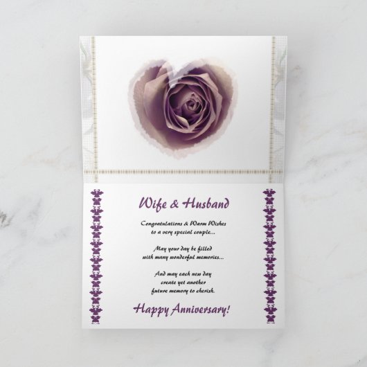 20e trouwdag - Paarse roos hart Kaart (Binnen)