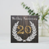 20e trouwdag | Rustiek hout & goud Kaart (Staand voorkant)