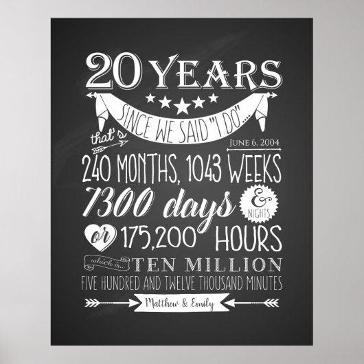 20e trouwdag, schoolbord, 20 jaar poster (Voorkant)