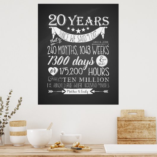 20e trouwdag, schoolbord, 20 jaar poster (Keuken)