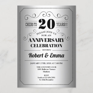 20e trouwdagfeest - Zilver Zwart Kaart