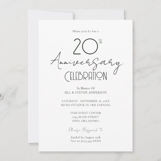 20e trouwjubileum elegante script kaart (Voorkant)