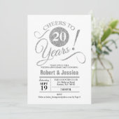 20e trouwjubileumfeest - Zilver Wit Kaart (Staand voorkant)