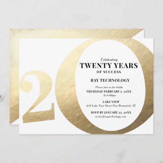 20e uitnodiging tot het indienen van zakelijke Jub (Voorkant / Achterkant)