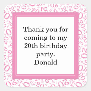 20e Uw Leeftijd Willekeurig Nummer Patroon Roze/Wi Vierkante Sticker