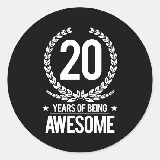 20e verjaardag (20 jaar Geweldige) Ronde Sticker (Voorkant)