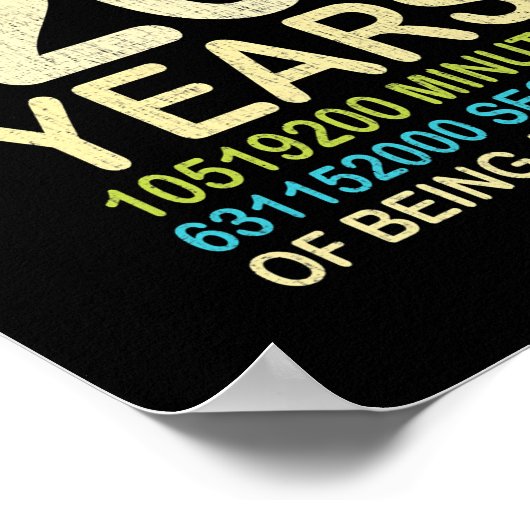 20e verjaardag 20 jaar oude  retro 240 poster (Hoek)