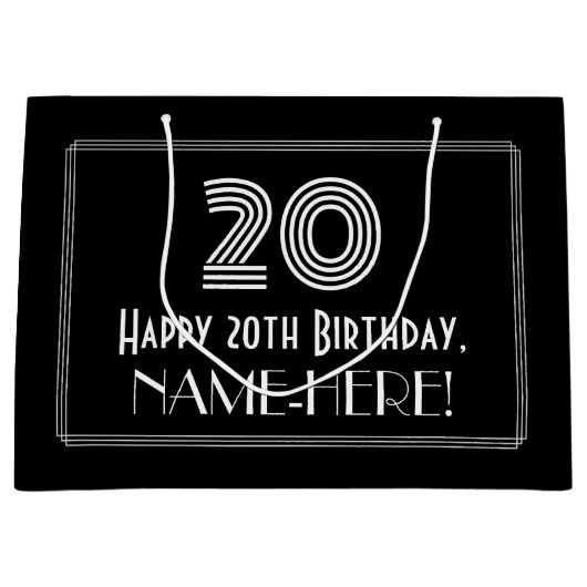 20e verjaardag — Art Deco geïnspireerde look "20" Groot Cadeauzakje (Voorkant)