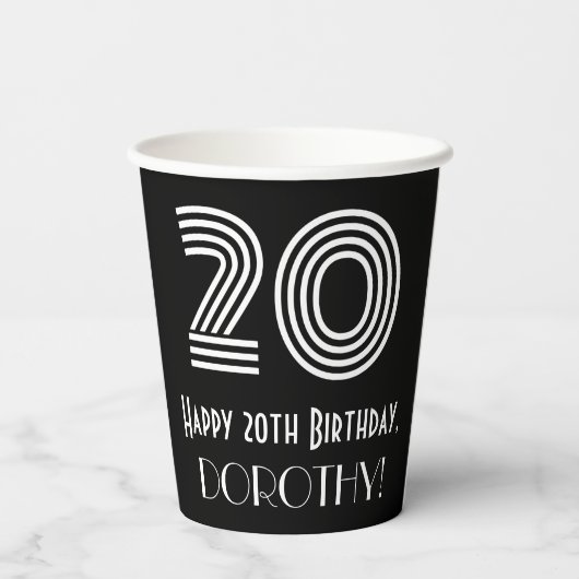 20e verjaardag — Art Deco Geïnspireerde look "20"  Papieren Bekers (Achterkant)