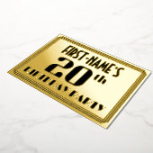 20e verjaardag: Art Deco Kijk "20" en naam Folie Uitnodiging (Gedraaid)