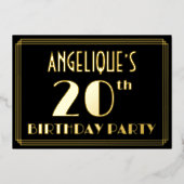 20e verjaardag: Art Deco Kijk "20", met naam Folie Uitnodiging (Voorkant)