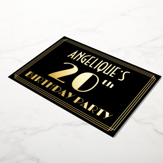 20e verjaardag: Art Deco Kijk "20", met naam Folie Uitnodiging (Gedraaid)