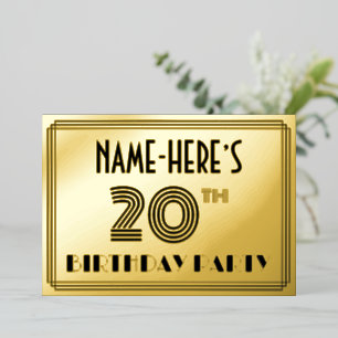 20e verjaardag — Art Deco Style "20" en naam Folie Uitnodiging