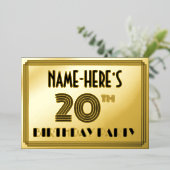 20e verjaardag — Art Deco Style "20" en naam Folie Uitnodiging (Staand Voorkant)