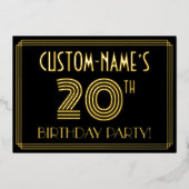 20e verjaardag — Art Deco Style "20" + Naam Folie Uitnodiging (Voorkant)