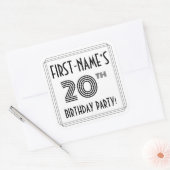 20e verjaardag: Art Deco Style + aangepaste naam Vierkante Sticker (Envelop)