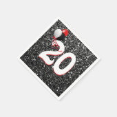 20e verjaardag ballonnen op zwarte glitter servet (Hoek)