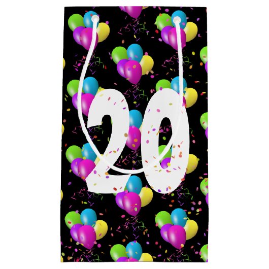 20e verjaardag Balloons en Confetti Small Gift Bag Klein Cadeauzakje (Voorkant)